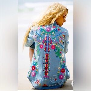 Spell Denim Jacket with Colorful Embroidery *hole